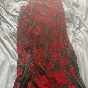 Spaghetti strap Midi dress with Red Rose Embroidered print